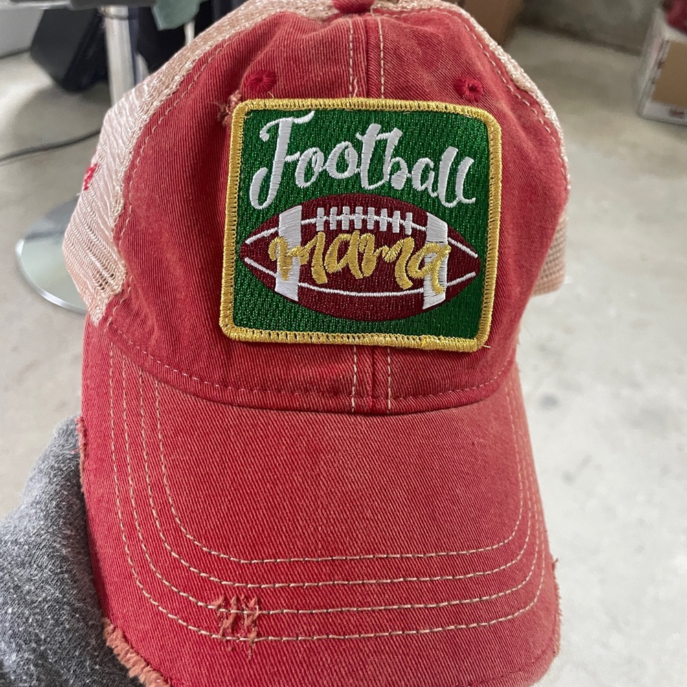 Judith March Red and Green Football Mom Hat